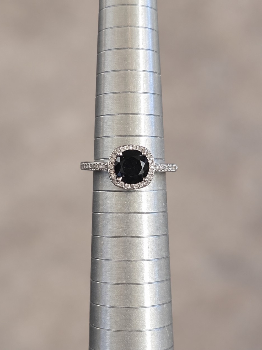 SIZE 7 White Gold Triple Plated Black Stone Halo Engagement Ring with Cz